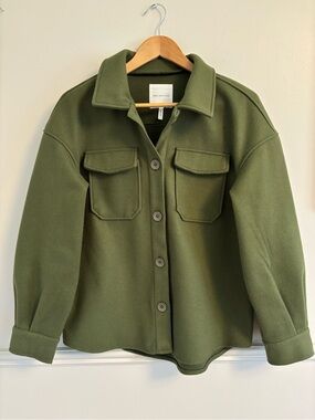 Avec Les Filles Olive Green Button-Front Utility Shacket